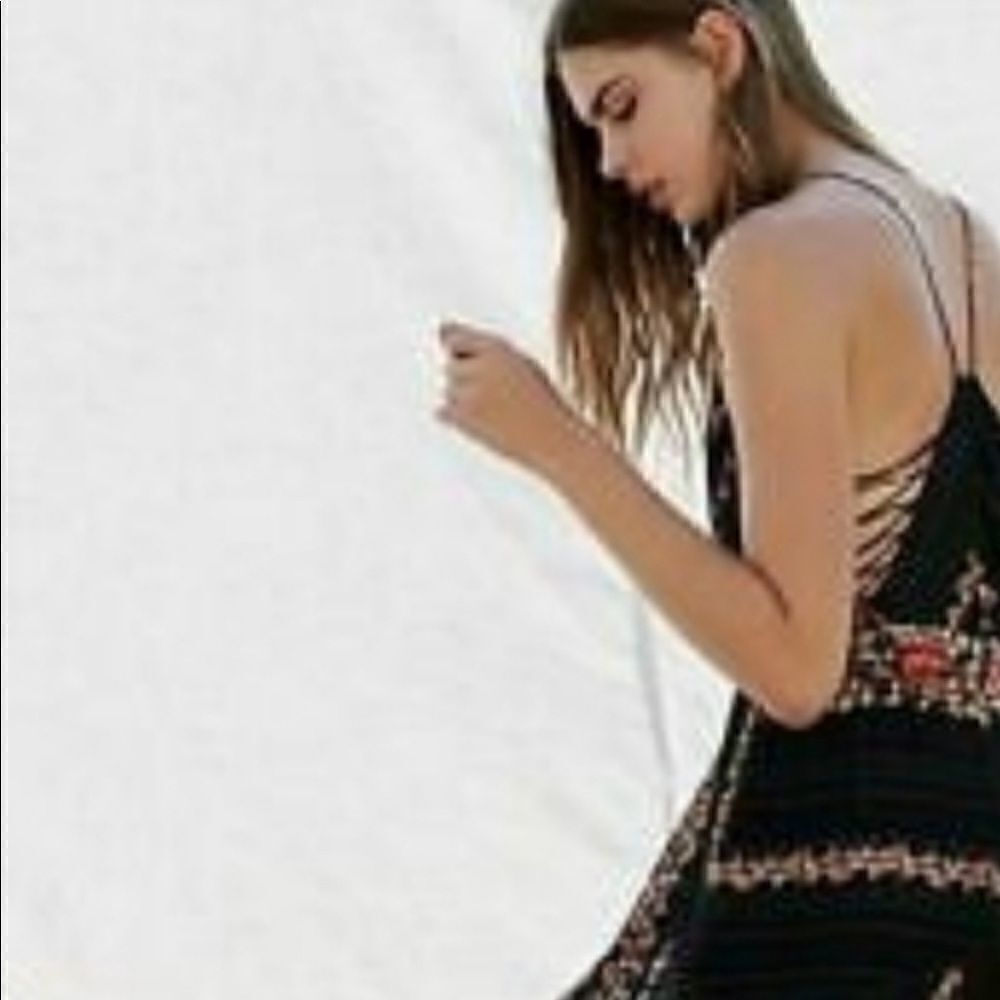 FREE PEOPLE Sz 0 LACE UP FLORAL METALLIC LUREX BELLA MAXI DRESS GOWN BLACK $350 - Picture 5 of 6